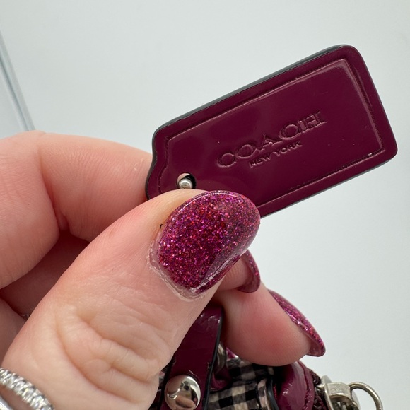 Coach New York Plaid Wristlet Clutch Pouch Burgundy Leather Strap - Picture 3 of 7